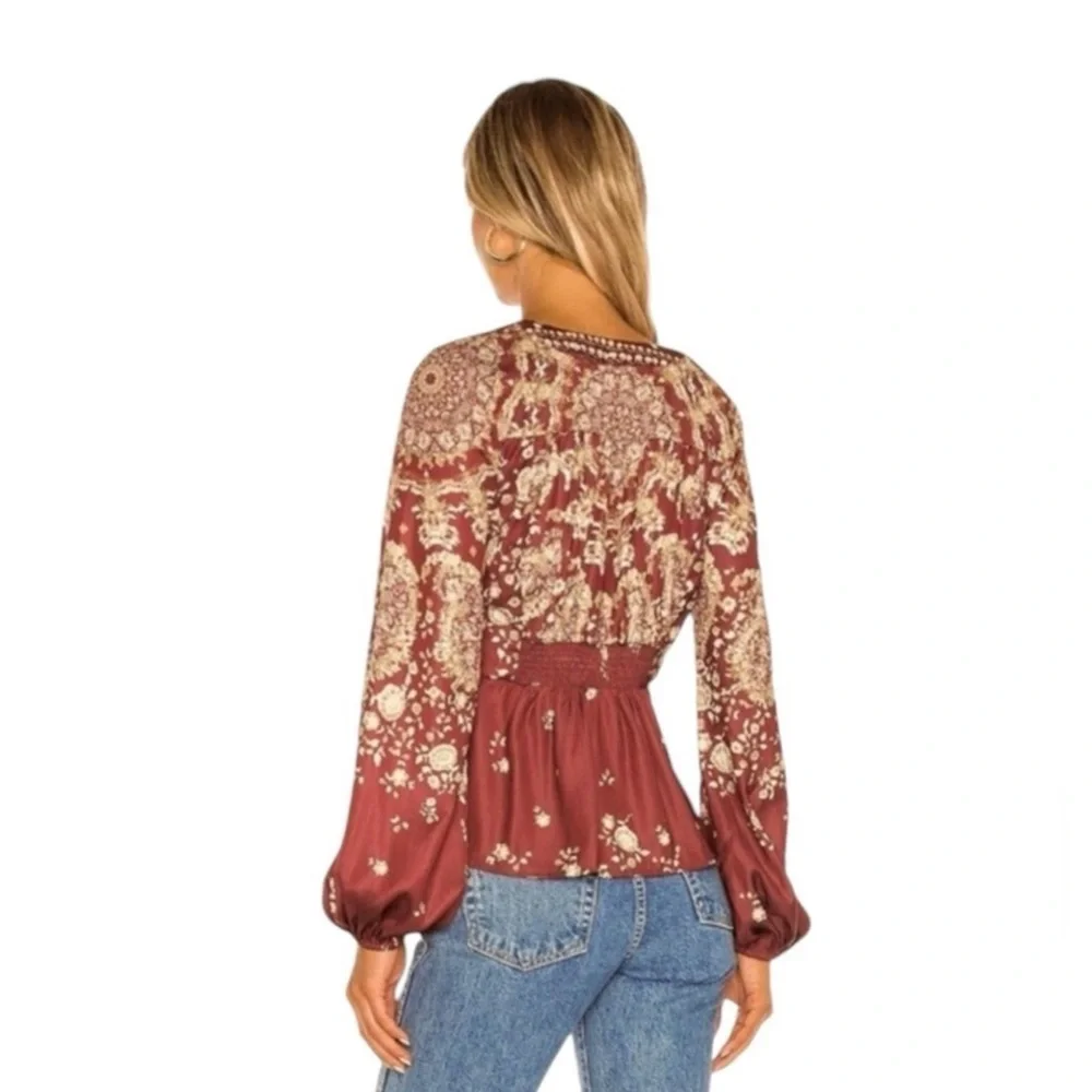 NWT Free People Run Free V-Neck Long Balloon Sleeve Chocolate Combo Size XS